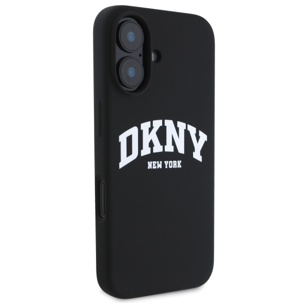 DKNY iPhone 16 Case Silicone White Printed Logo MagSafe, Black