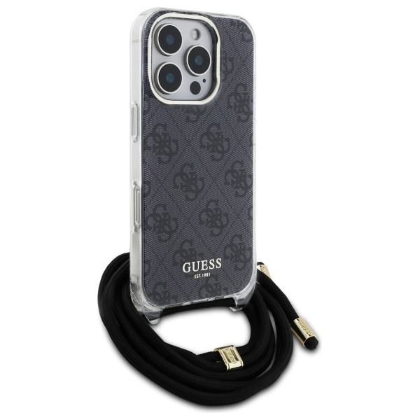 Guess iPhone 16 Pro Case Crossbody Cord 4G Print with Lanyard, Black