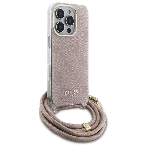 Guess GUHCP16LHC4SEP iPhone 16 Pro 6.3" pink/pink hardcase Crossbody Cord 4G Print