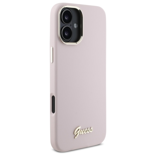 Guess iPhone 16 Plus Case Silicone Script Metal Logo & Frame, Pink