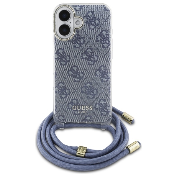 Guess iPhone 16 Case Crossbody Cord 4G Print with Lanyard, Blue