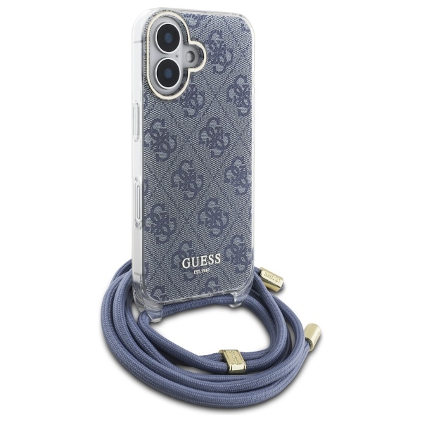 Guess iPhone 16 Case Crossbody Cord 4G Print with Lanyard, Blue