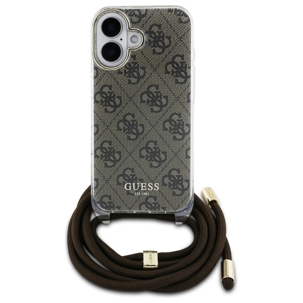 Guess iPhone 16 Case Crossbody Cord 4G Print with Lanyard, Brown