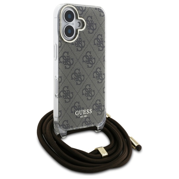 Guess iPhone 16 Case Crossbody Cord 4G Print with Lanyard, Brown
