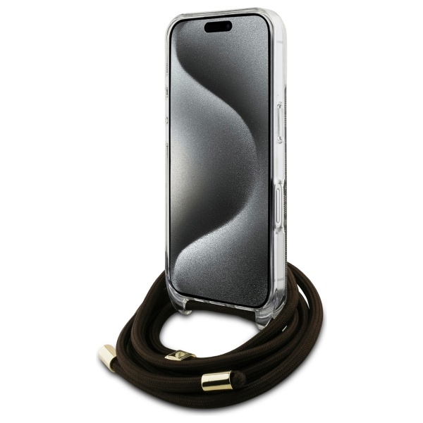 Guess iPhone 16 Case Crossbody Cord 4G Print with Lanyard, Brown