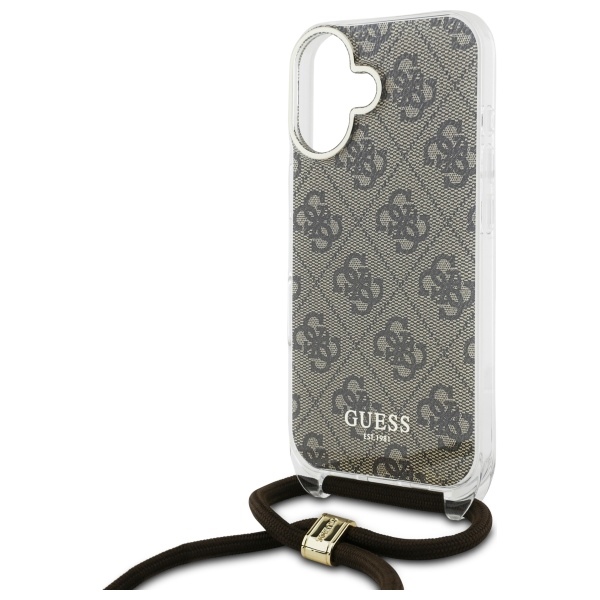 Guess iPhone 16 Case Crossbody Cord 4G Print with Lanyard, Brown