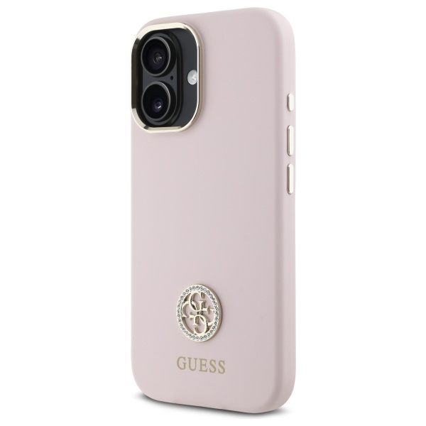 Guess iPhone 16 Case Silicone Logo Strass 4G, Light Pink