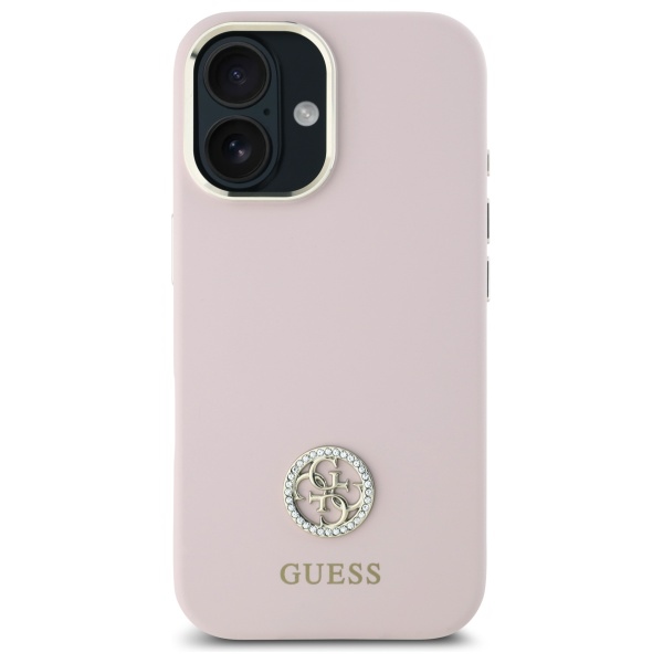 Guess iPhone 16 Case Silicone Logo Strass 4G, Light Pink
