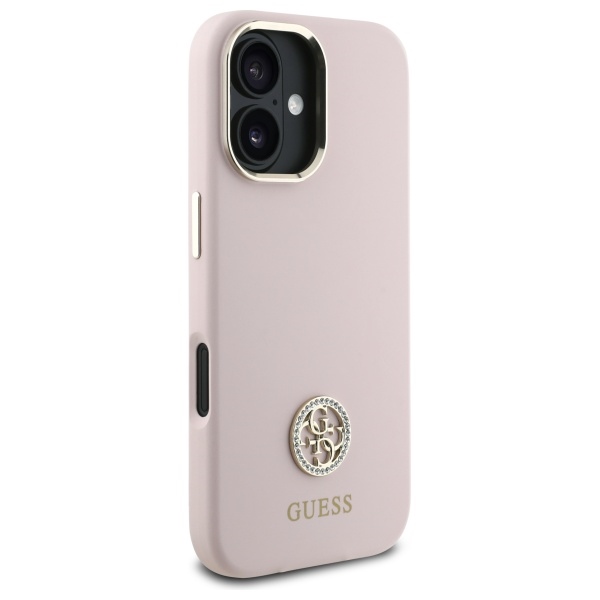 Guess iPhone 16 Case Silicone Logo Strass 4G, Light Pink