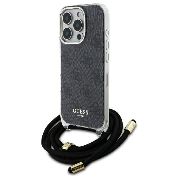Guess iPhone 16 Pro Max Case Crossbody Cord 4G Print, Black