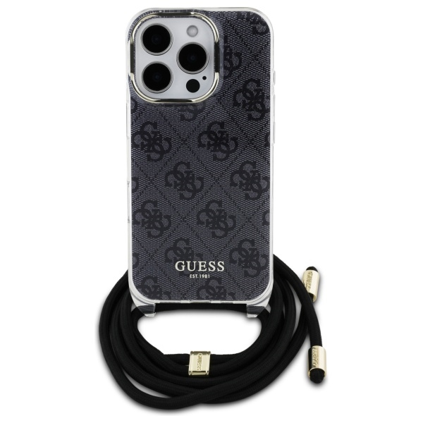 Guess iPhone 16 Pro Max vāciņš Crossbody Cord 4G Print, melns
