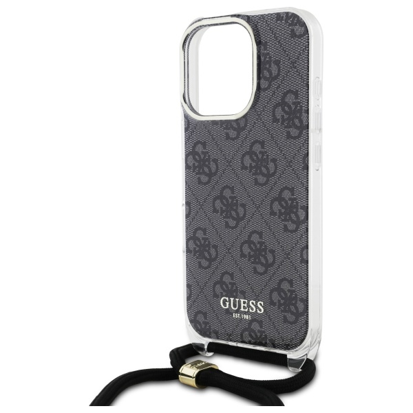 Guess iPhone 16 Pro Max vāciņš Crossbody Cord 4G Print, melns