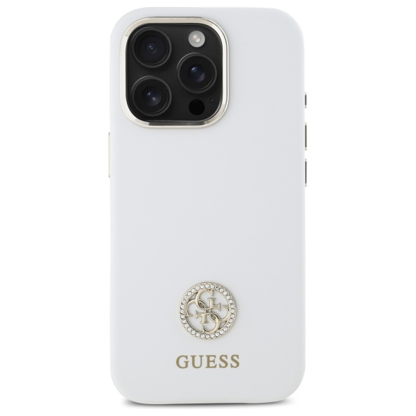 Guess GUHCP16XM4DGPH iPhone 16 Pro Max 6.9" white/white hardcase Silicone Logo Strass 4G