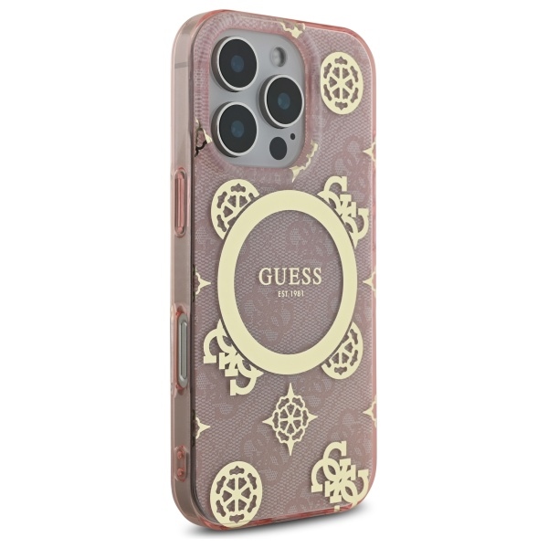 Guess iPhone 16 Pro Case IML Peony On 4G Background MagSafe, Pink