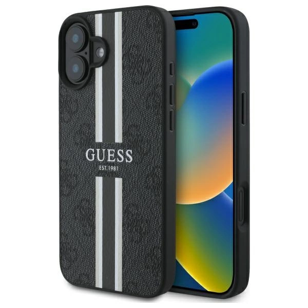 Guess GUHMP16SP4RPSK iPhone 16 6.1" black/black hardcase 4G Printed Stripes MagSafe