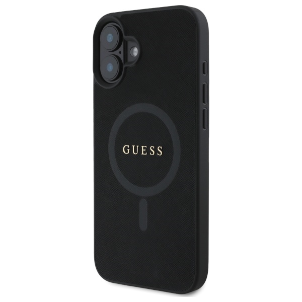 Чехол Guess для iPhone 16 Saffiano Classic Logo MagSafe, черный