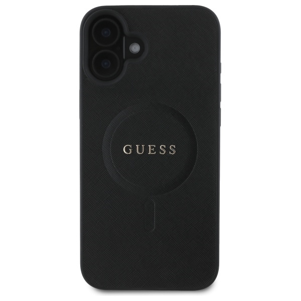 Чехол Guess для iPhone 16 Saffiano Classic Logo MagSafe, черный