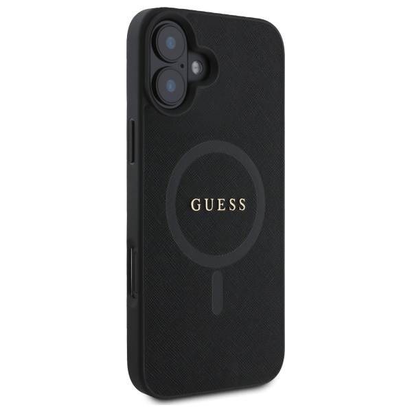 Чехол Guess для iPhone 16 Saffiano Classic Logo MagSafe, черный