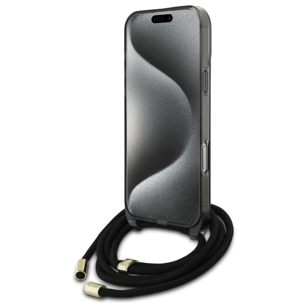 Guess iPhone 16 Pro Max Case Crossbody Cord Script MagSafe, Black