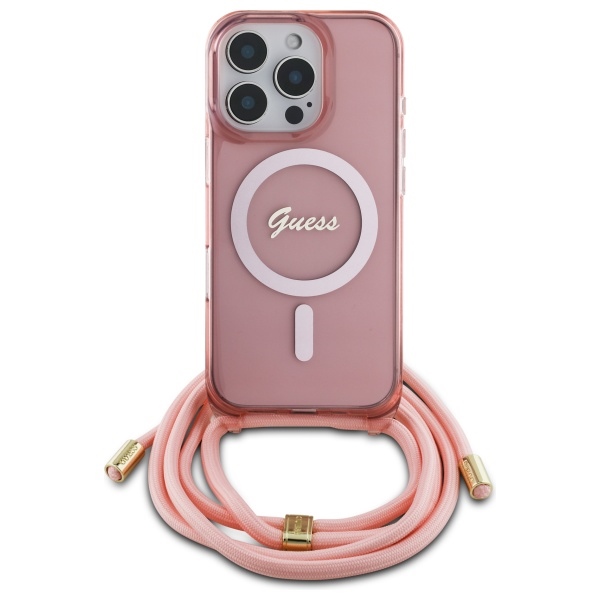 Чехол Guess для iPhone 16 Pro Max Crossbody Cord Script MagSafe, розовый
