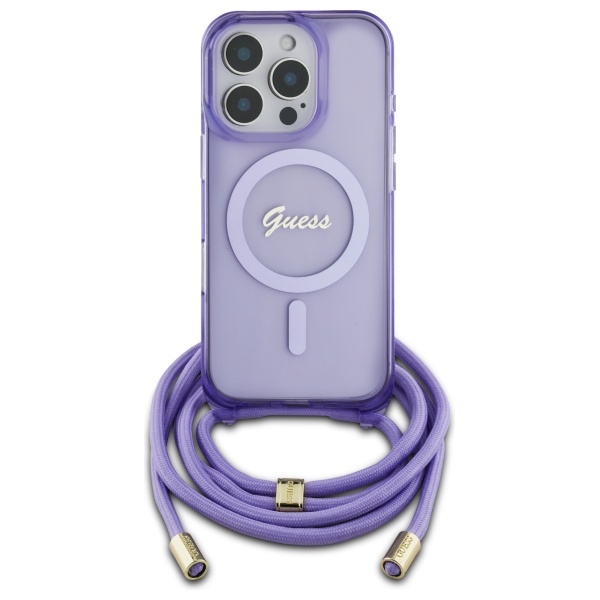 Guess iPhone 16 Pro Max Case Crossbody Cord Script MagSafe, Purple