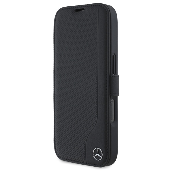 Mercedes iPhone 16 Case Leather Wood Imitation, Black