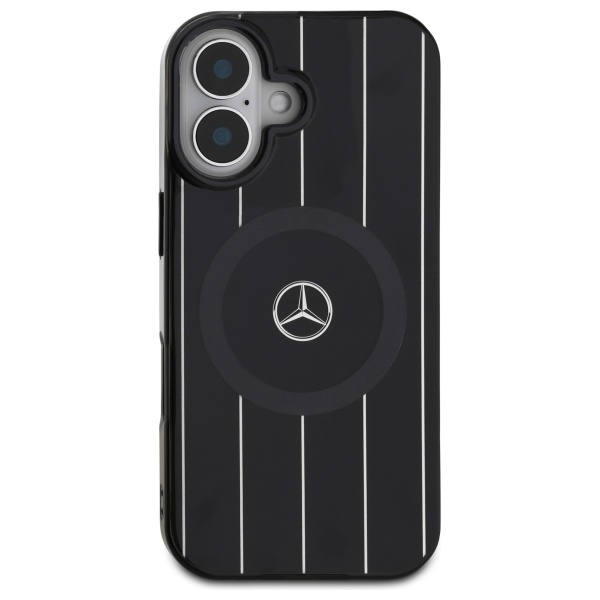 Чехол Mercedes для iPhone 16 Double Layer Crossed Lines MagSafe, черный