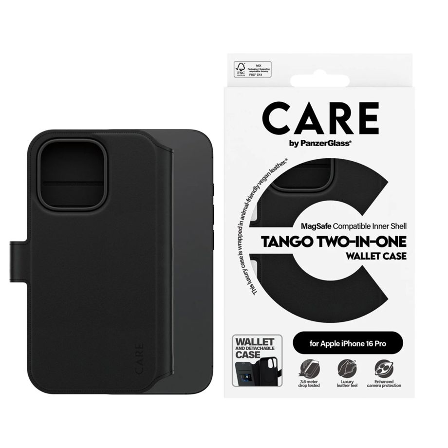 PanzerGlass CARE Feature Case Wallet MagSafe for iPhone 16 Pro, Black