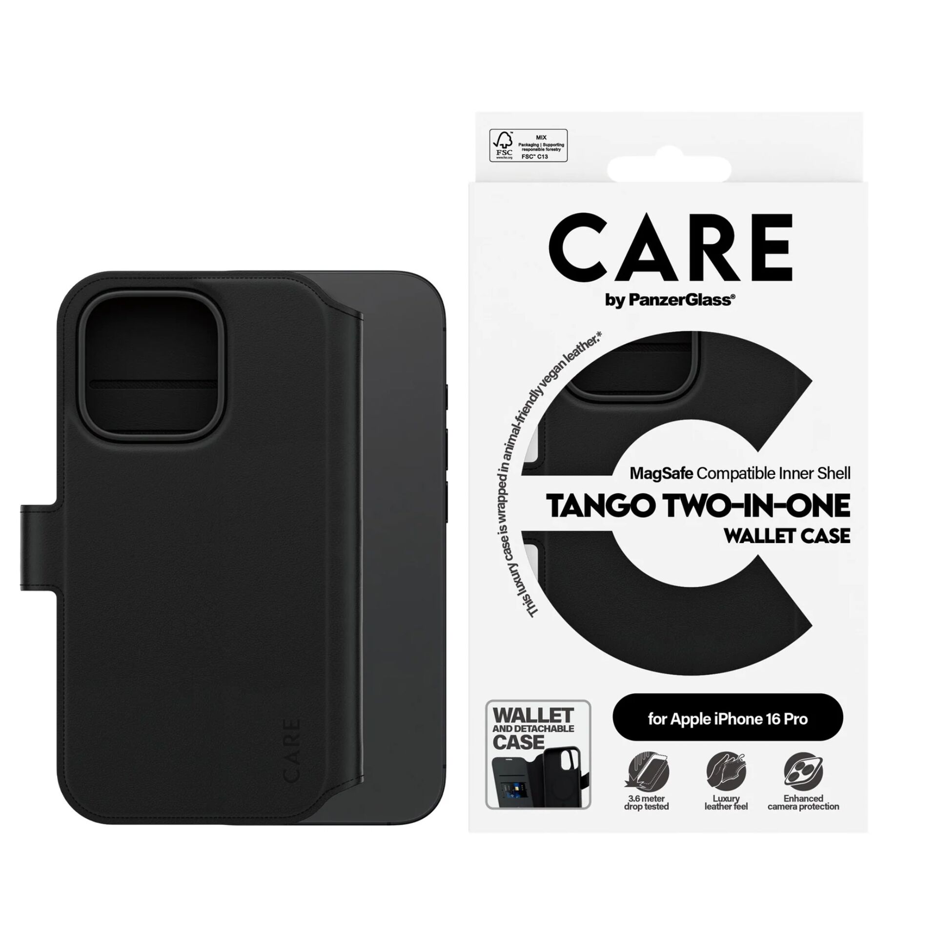 Panzerglass 1330 Tango 2in1 MagSafe Wallet Case for iPhone 16 Pro, Black
