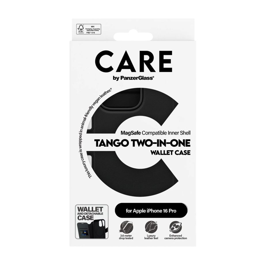 Panzerglass 1330 Tango 2in1 MagSafe Wallet Case for iPhone 16 Pro, Black