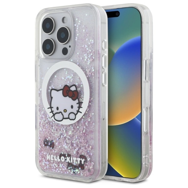 Apple iPhone 16 Pro 6.3'' Hello Kitty Hardcase Liquid Glitter Sweet Kitty Bows MagSafe Cover Case, White
