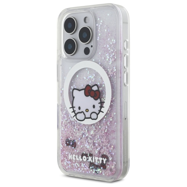 Hello Kitty iPhone 16 Pro Case Liquid Glitter Sweet Kitty Bows MagSafe, White