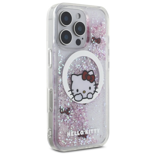 Hello Kitty iPhone 16 Pro Case Liquid Glitter Sweet Kitty Bows MagSafe, White