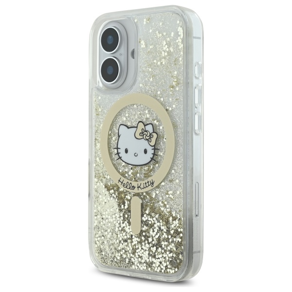 Чехол Hello Kitty для iPhone 16 Liquid Glitter Fever MagSafe, золотистый