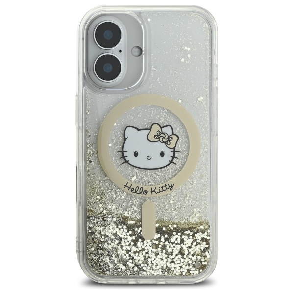 Чехол Hello Kitty для iPhone 16 Liquid Glitter Fever MagSafe, золотистый