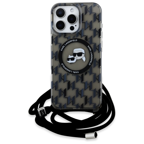 Karl Lagerfeld iPhone 16 Pro Case IML Crossbody Monogram MagSafe, Black