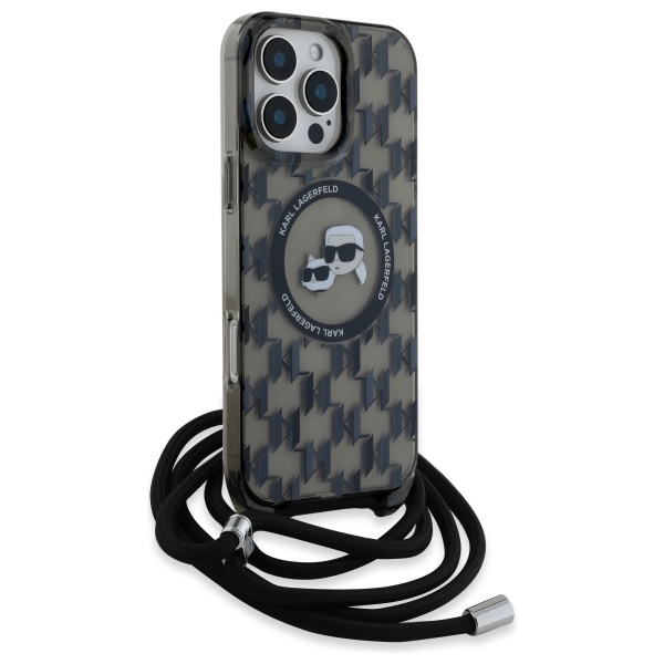 Karl Lagerfeld iPhone 16 Pro Case IML Crossbody Monogram MagSafe, Black