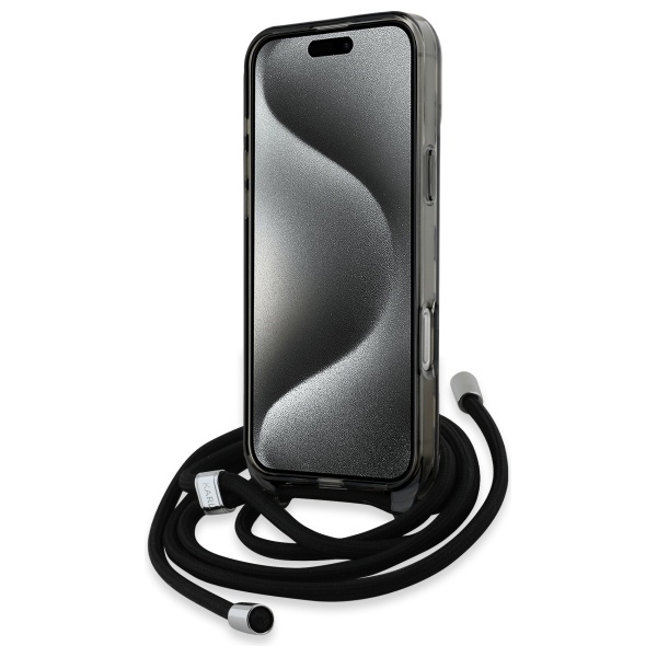 Karl Lagerfeld iPhone 16 Pro Case IML Crossbody Monogram MagSafe, Black