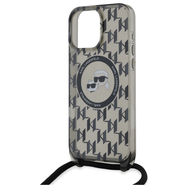 Karl Lagerfeld iPhone 16 Pro Case IML Crossbody Monogram MagSafe, Black