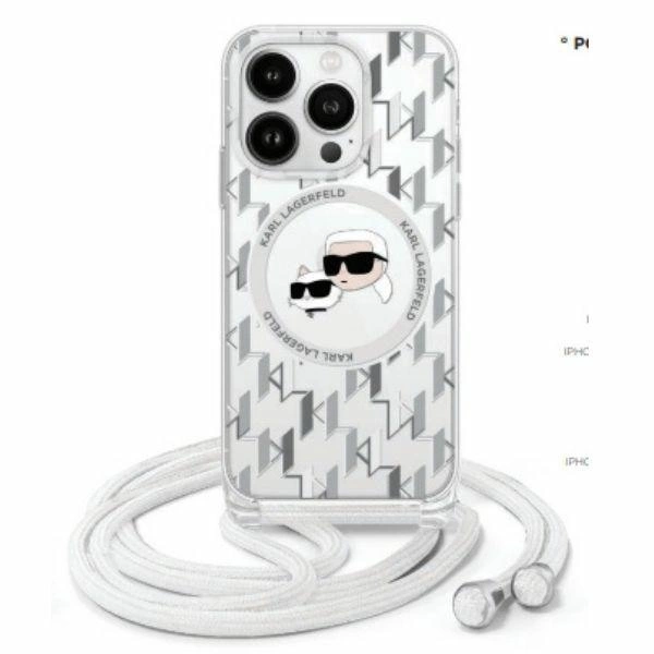 Apple iPhone 16 Pro 6.3'' Karl Lagerfeld IML Crossbody Monogram Karl & Choupette Head MagSafe Cover Case, Transparent