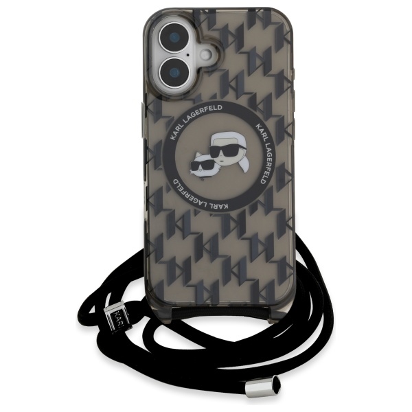 Karl Lagerfeld iPhone 16 Case IML Crossbody Monogram MagSafe, Black