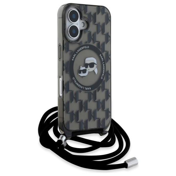 Karl Lagerfeld iPhone 16 Case IML Crossbody Monogram MagSafe, Black