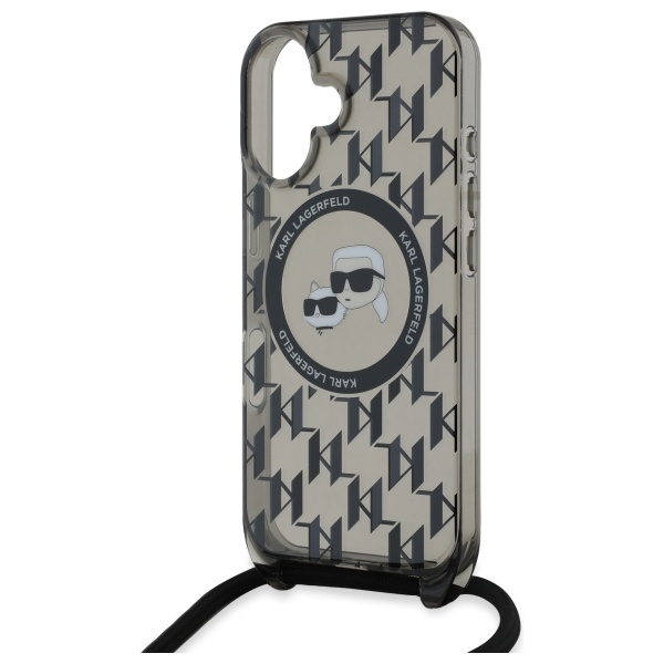 Karl Lagerfeld iPhone 16 Case IML Crossbody Monogram MagSafe, Black