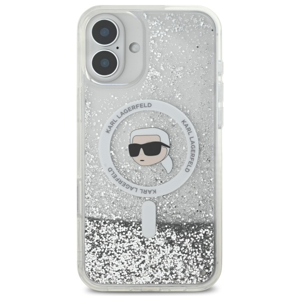 Karl Lagerfeld iPhone 16 Case Liquid Glitter Karl Head MagSafe, Clear