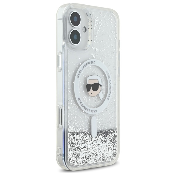 Karl Lagerfeld iPhone 16 Case Liquid Glitter Karl Head MagSafe, Clear