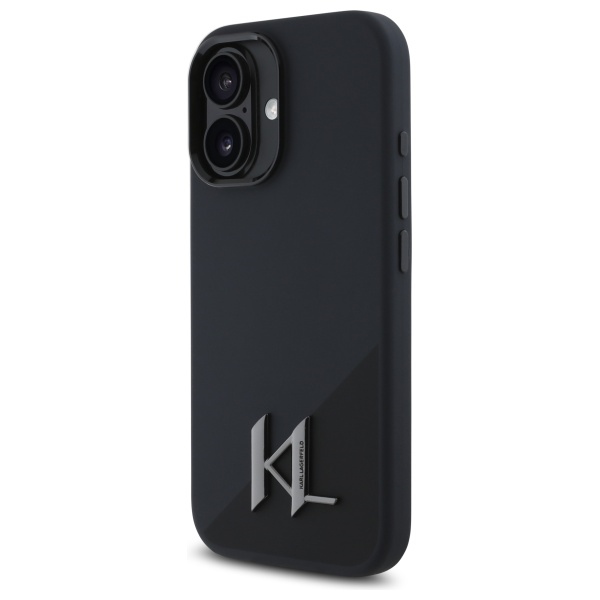 Karl Lagerfeld iPhone 16 Case Silicone Shadow Metal Initial MagSafe, Black