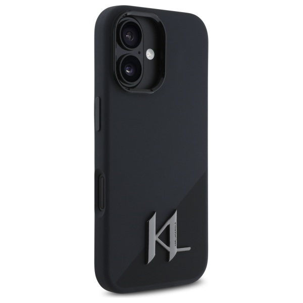 Karl Lagerfeld iPhone 16 Case Silicone Shadow Metal Initial MagSafe, Black