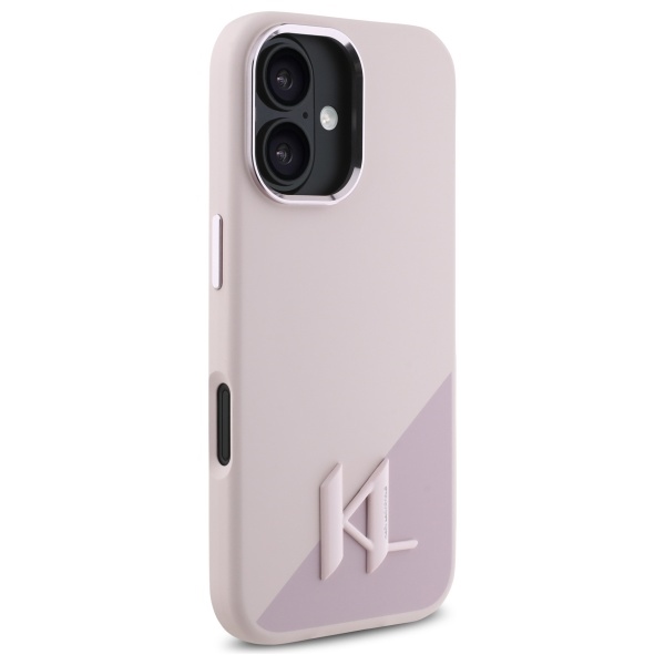 Karl Lagerfeld iPhone 16 Case Silicone Shadow Metal Initial MagSafe, Pink