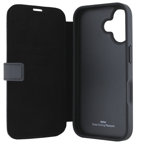 BMW BMBKP16S23RMRLK iPhone 16 6.1" черный/черный чехол-книжка Signature Leather Wordmark