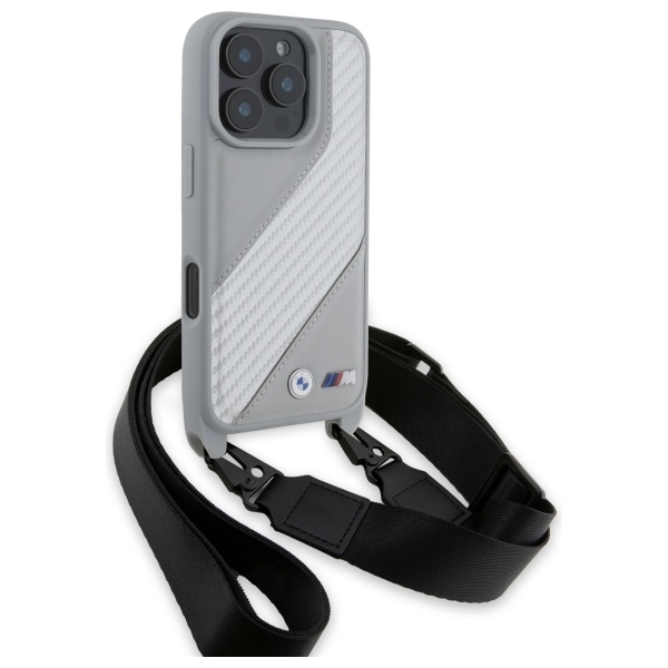 BMW iPhone 16 Pro Case M Edition Carbon Stripe & Strap, Gray